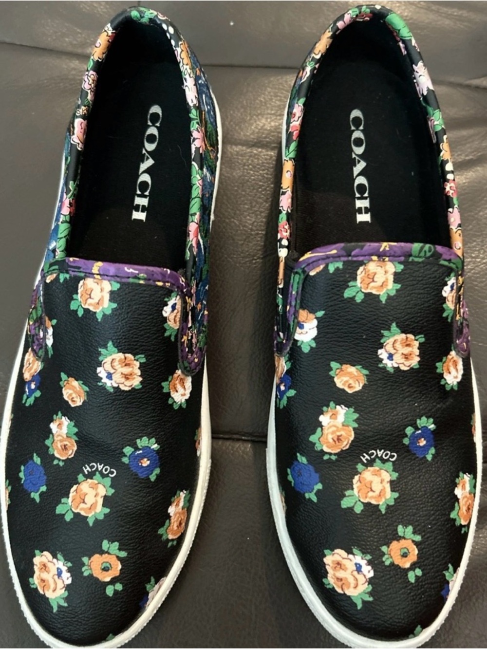 COACH Parkside Black Floral Slip-On comfort Sneakers Multicolor Blooms 6.5